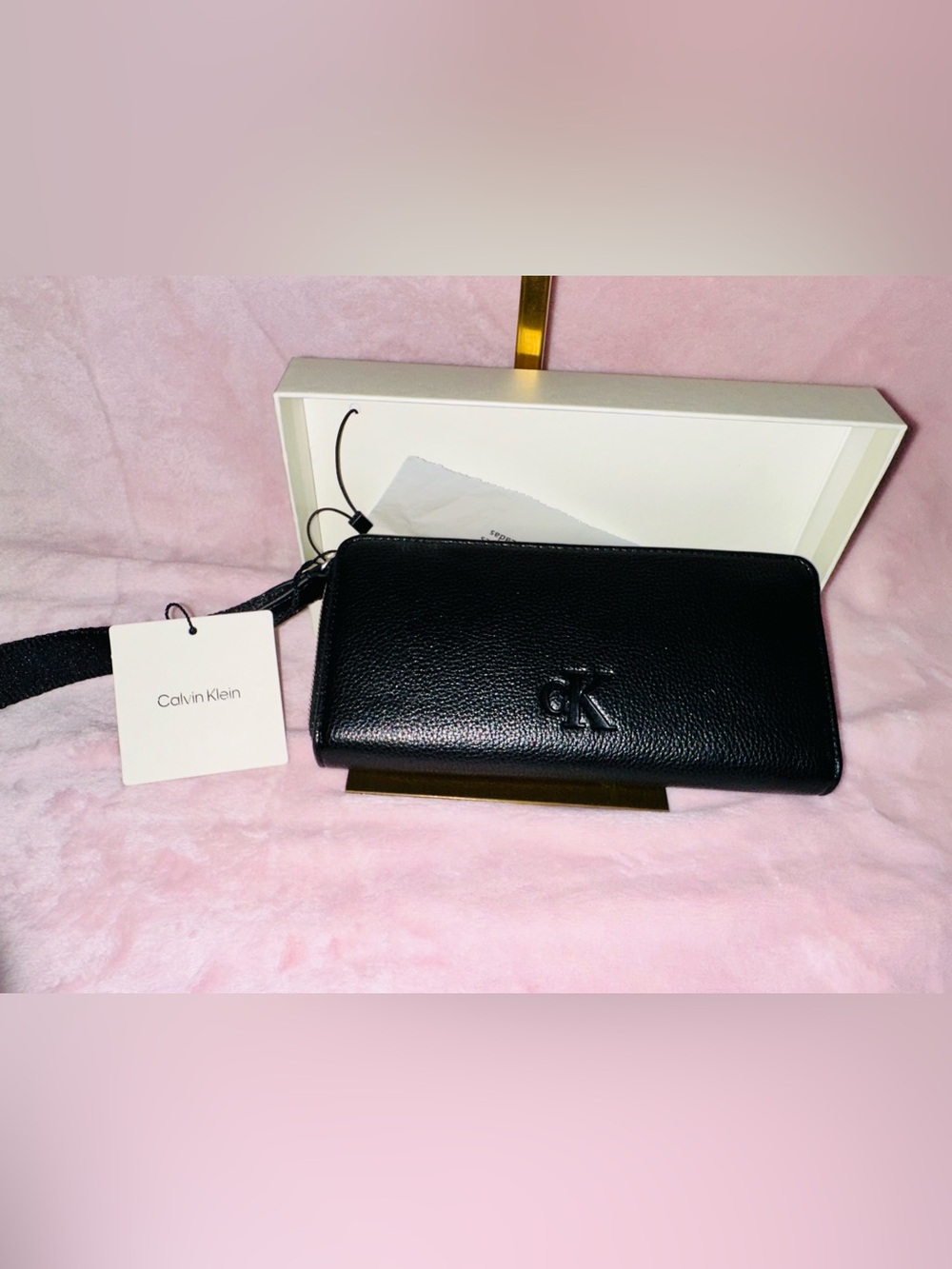 Calvin Klein Black Pebbled Leather Wrist Strap Wallet